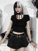 Gotische schwarze Bluse mit kurzen Ärmeln und hohem Kragen aus Polyester mit kurzem Kragen