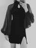Gotisches Lolita-Kleid Qipao Sheer Puff Sleeve Schlitz Velours Lolita-Kleid im chinesischen Stil