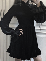 Gotisches schwarzes Lolita Kleid Qipao chinesisches Velourskleid