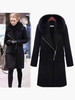 Graben Frauen Mantel 2021 Schwarz Kunstpelz Jacke Lange Ärmel Zippered Mantel