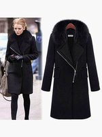 Graben Frauen Mantel 2021 Schwarz Kunstpelz Jacke Lange Ärmel Zippered Mantel