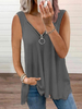 Graue Bluse für Frauen ärmelloses Polyester übergroßer Reißverschluss mit V-Ausschnitt Sommer-T-Shirt