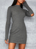 Graue figurbetonte Kleider Damen Langarm Hoher Kragen Slim Fit Kurzes Pulloverkleid