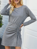 Graue figurbetonte Kleider Jewel Neck Langarm Kordelzug Kurzes Kleid