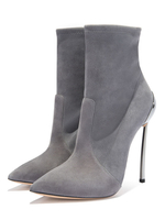 Graue High Heel Stiefel Frauen Kleid Schuhe Wildleder Spitz Stiletto Ferse kurze Booties