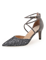 Graue High Heels Glitter spitz Criss Cross Ankle Strap Abend Schuhe Frauen Party Schuhe