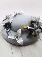 Graue Hochzeit Hut Blumenfedern Perlen Kunstleder Royal Bridal Headpieces