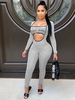 Graue Jumpsuits für Damen Buchstaben mit langen Ärmeln und Kapuze Ausschnitt Baumwollmischung Tapered Fit Casual Jumpsuits