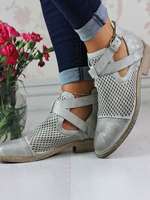 Graue kurze Stiefel Frauen spitze Zehenschnalle ausgeschnittene Sommerstiefel