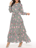 Graue Maxikleider Frauen verzierter Kragen Langarmstreifen Streifen Tiered Long Dress