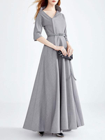 Graue Maxikleider Ärmelgürtel Asymmetrisches Ausschnitt-Swing-Kleid