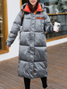 Graue Puffermäntel für Frauen Kapuzen-Taschen Reißverschluss Langarm-Farbblock Winteroberbekleidung