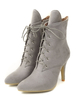 Graue Stiefeletten Frauen Spitz Toe Lace Up Kurze Stiefel