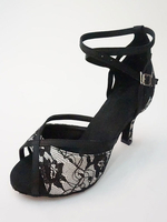 Graue Tanzschuhe Spitze Peep Toe Criss Kreuz Latin Dancing Schuhe Frauen Ballroom Dance Schuhe