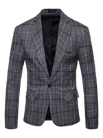 Grauer beiläufiger Blazer-Kerben-Kragen-Plaid-Klage-Jacken-plus Größen-Baumwollblazer für Männer