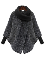 Grauer Kokonmantel Asymmetrischer Ausschnitt Tweed Rib Knit Cuff Langarm Frauen Stylish Winter Mantel