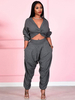 Grauer Overall V-Ausschnitt Lange Ärmel Offene Schulter Trägerlos Polyester Harem Sommer Einteiler Outfit
