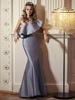 Graues Abendkleid Meerjungfrau Ein-Schulter-Kurzarm Matte Satin Sweep Rüschen Bodycon Social Party Kleider