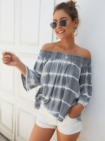 Graues Hemd für Frauen Polyester Bateau-Ausschnitt unregelmäßig lässig Pom Poms halbe Ärmel Sommer Tops