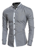 Graues Hemd Langarm Stand Kragen Slim Fit Baumwolle Casual Herrenhemd