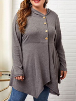 Graues Hemdkleid in Übergröße Langarm Polyester Unregelmäßiges Design Lässiges langes T-Shirt