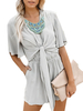Graues kurzärmliges Baumwoll-Kurzarm-Sommer-Outfit mit V-Ausschnitt