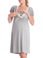 Graues Umstandskleid Baumwolle Kurzarm Schwangere Kleid