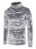 Graues Velour T-Shirt Rollkragenpullover Regular Fit Langarm-T-Shirt