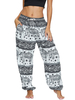 Grey Pants Women Raised Waist Schnürung Animal Print Lose Bein Lange Hose