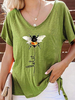 Grüne Bluse für Frauen Kurzarm Tierdruck Oversized Split Front Piping Sweetheart Neck Polyester T-Shirt