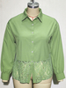 Grüne Bluse in Übergröße für Frauen Turndown-Kragen Langarmspitze Polyester-Freizeithemd