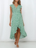 Grüne Maxikleider Ditsy Blumendruck V-Ausschnitt High Low Sommerkleid