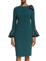 Grüne Partykleid für Mutter der Braut Bateau Neck Lange Ärmel Mantel Bogen Hochzeit Gastkleider