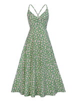 Grüne Skater Gress Straps Hals bedrucktes Sommerkleid für Frauen