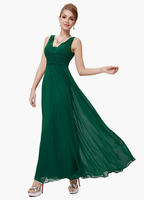 Grüne V-Ausschnitt Peplum Chiffon Brautjungfer Kleid für Frau