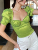 Grüne Vintage Top Frauen sexy Kurzarm Korsett-Tops