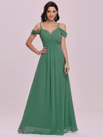 Grünes Abendkleid Chiffon V-Ausschnitt A-Linie Ärmellose Plissee Maxi Hochzeitsgast Kleider