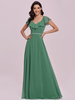 Grünes Abendkleid V-Ausschnitt A-Linie Ärmellose Rüschen Chiffon Bodenlange Abendkleider