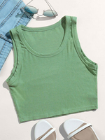 Grünes cami top juwel neck ärmellose baumwolle lässig frauen camis