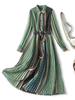 Grünes Hemd Kleider Turndown Kragen Knöpfe Langarm Polyester Midi Kleid