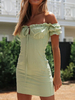 Grünes Sommerkleid aus der Schulter Kordelzug Strandkleid
