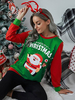 Grünes T-Shirt der Frauen Langarm Polyester Weihnachtsmuster Jewel Neck T-Shirt