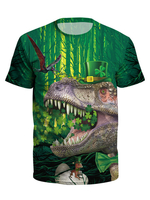 Grünes T-Shirt Männer Rundhalsausschnitt Kurzarm 3D Gedrucktes Casual Top