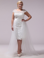 Großes Brautkleid aus Tüll mit Spitzen in Elfenbeinfarbe Milanoo