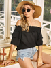 Halbarm-T-Shirts Schwarzes Polyester-Damen-T-Shirt mit Bateau-Ausschnitt