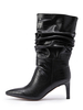Halbhohe Stiefel für Damen Schwarz PU Leder Spitzschuh Stiletto Absatz Stiefeletten