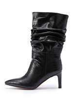 Halbhohe Stiefel für Damen Schwarz PU Leder Spitzschuh Stiletto Absatz Stiefeletten