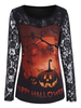 Halloween Black Tees bedruckte Spitze Jewel Neck Polyester Shirt für Frauen