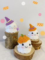 Halloween Handgestrickte Geisterpuppen 3-teiliger Anzug Niedlicher Rucksack Charm Geschenk