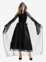 Halloween Hexe Kostüme Für Frauen Schwarz Lange Tüll Kleid Umhang Polyester Feiertage Kostüme Komplettset